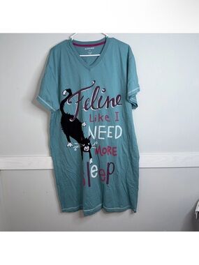 Little Blue House Women's Cotton Sleepshirt Feline Like I Need More Sleep OS